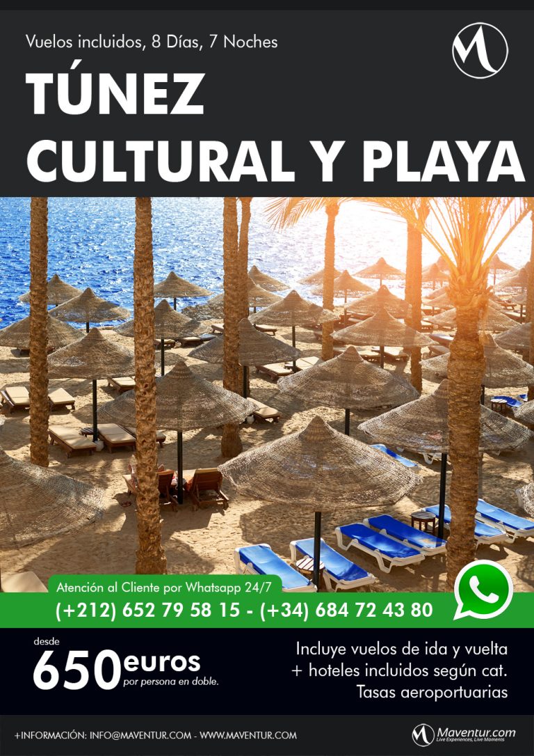 Túnez Cultural y Playa 8 dias Maventur Travel Vuelos incluidos Madrid